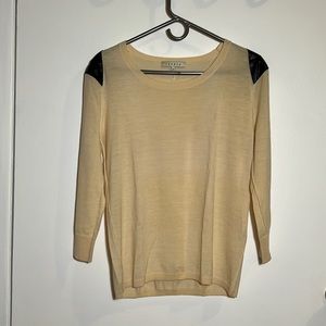 Sandro Cream Sweater with Leather Shoulder Detail